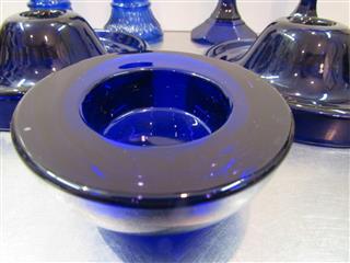 VINTAGE LOT OF 7 COBALT BLUE GLASS CANDLE HOLDERS